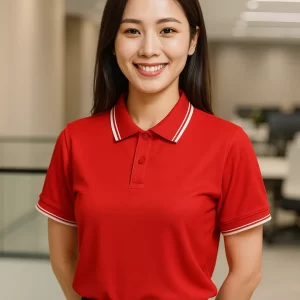 Áo Polo poly đỏ tươi 2 sọc