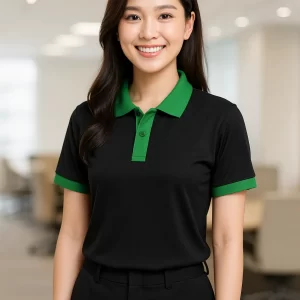 Áo poly xanh két phối đen