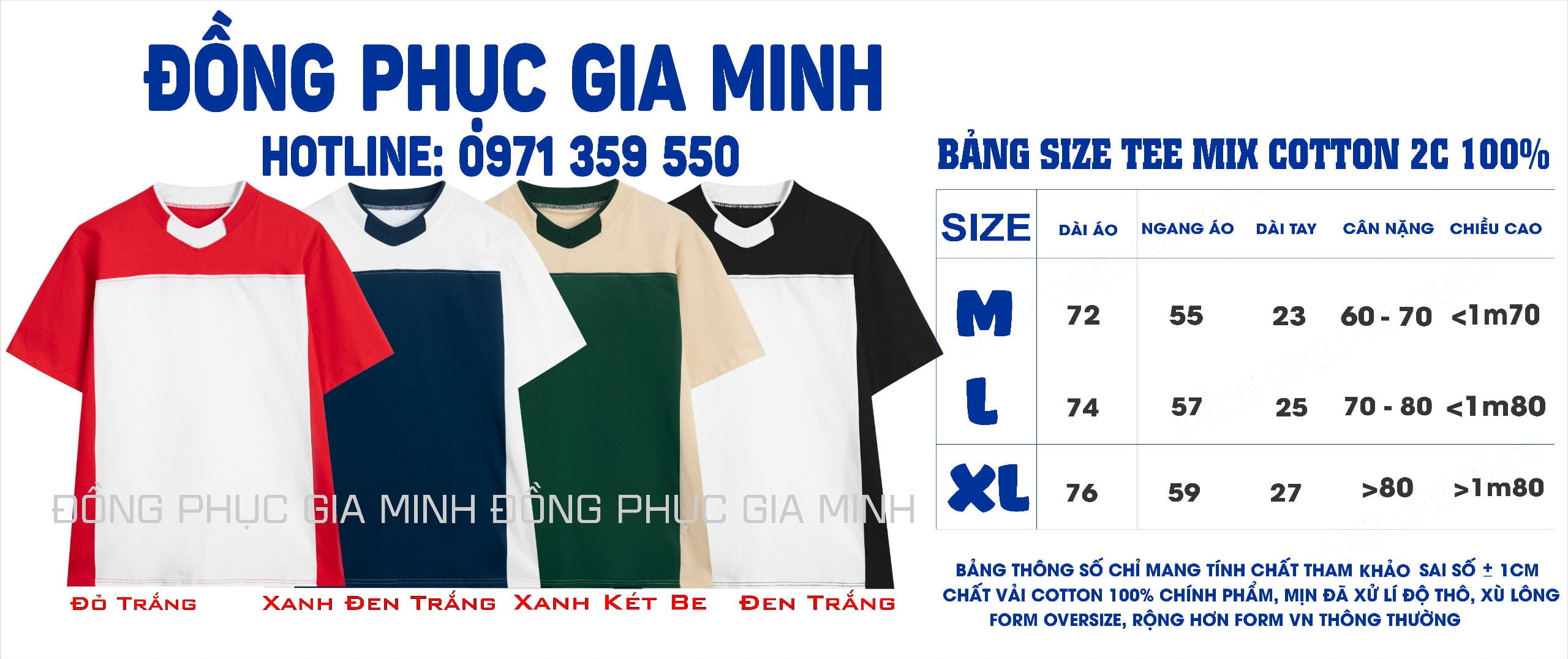 bảng size áo lớp TEE MIX