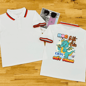 Áo lớp polo: Trắng sọc cam