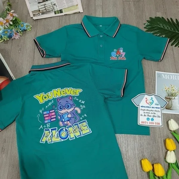 Áo lớp polo: Xanh lý 3 sọc - Ảnh 2