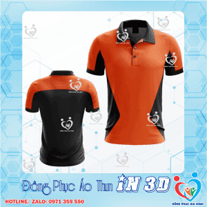 Áo Polo Đồng Phục In 3D Phối Cam và Đen – Hiện Đại và Nổi Bật