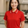 Áo polo đồng phục màu đỏ phối sọc trắng