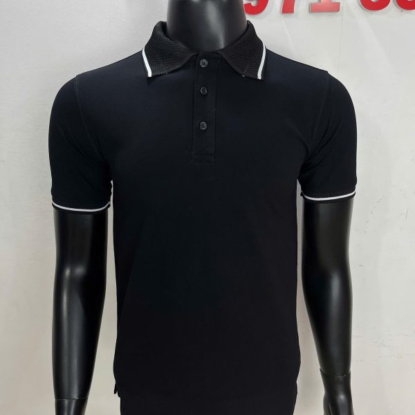 Áo polo cá sấu cotton màu đen, mặt trước