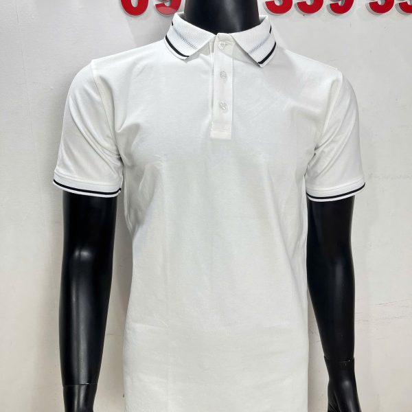 Áo polo cá sấu cotton màu trắng, mặt trước