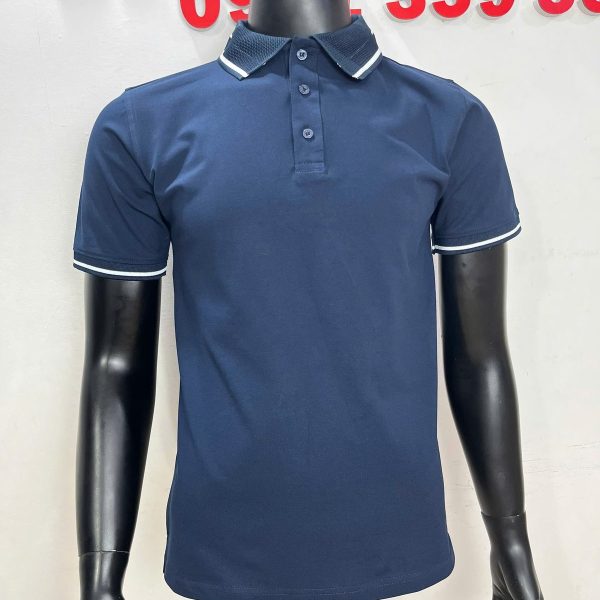 Áo polo cá sấu cotton màu xanh đen, mặt trước